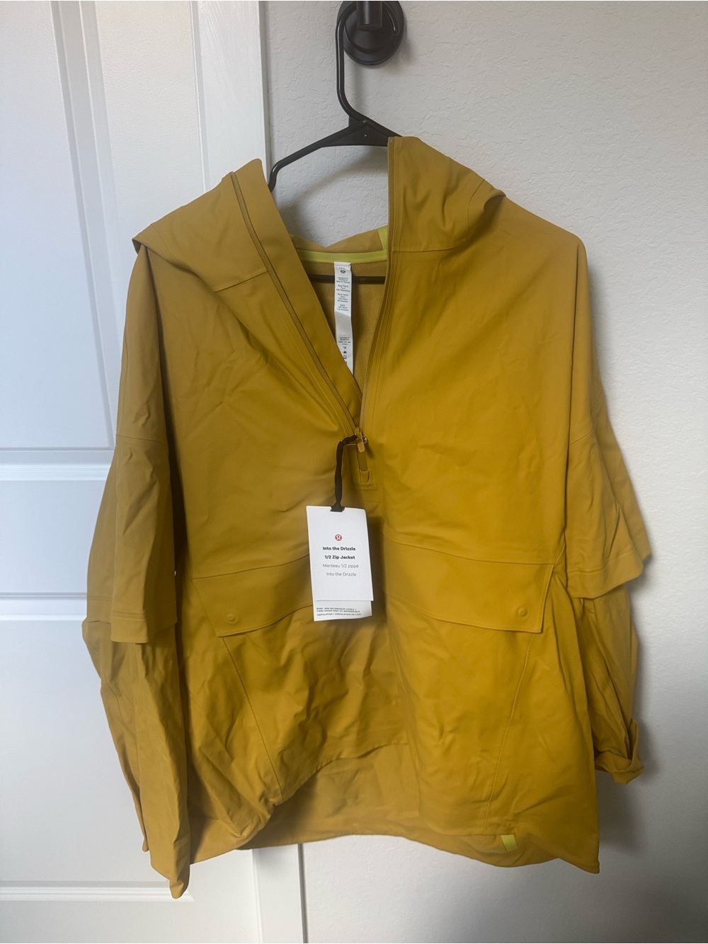 lululemon athletica into the drizzle 1/2 zip Mustard Yellow Hooded rain Jacket